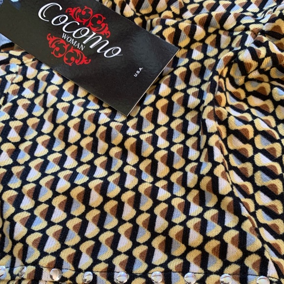 COCOMO 3X yellow brown poly spandex flannel 3/4 sleeve women’s Pintuck tunic - Picture 6 of 15